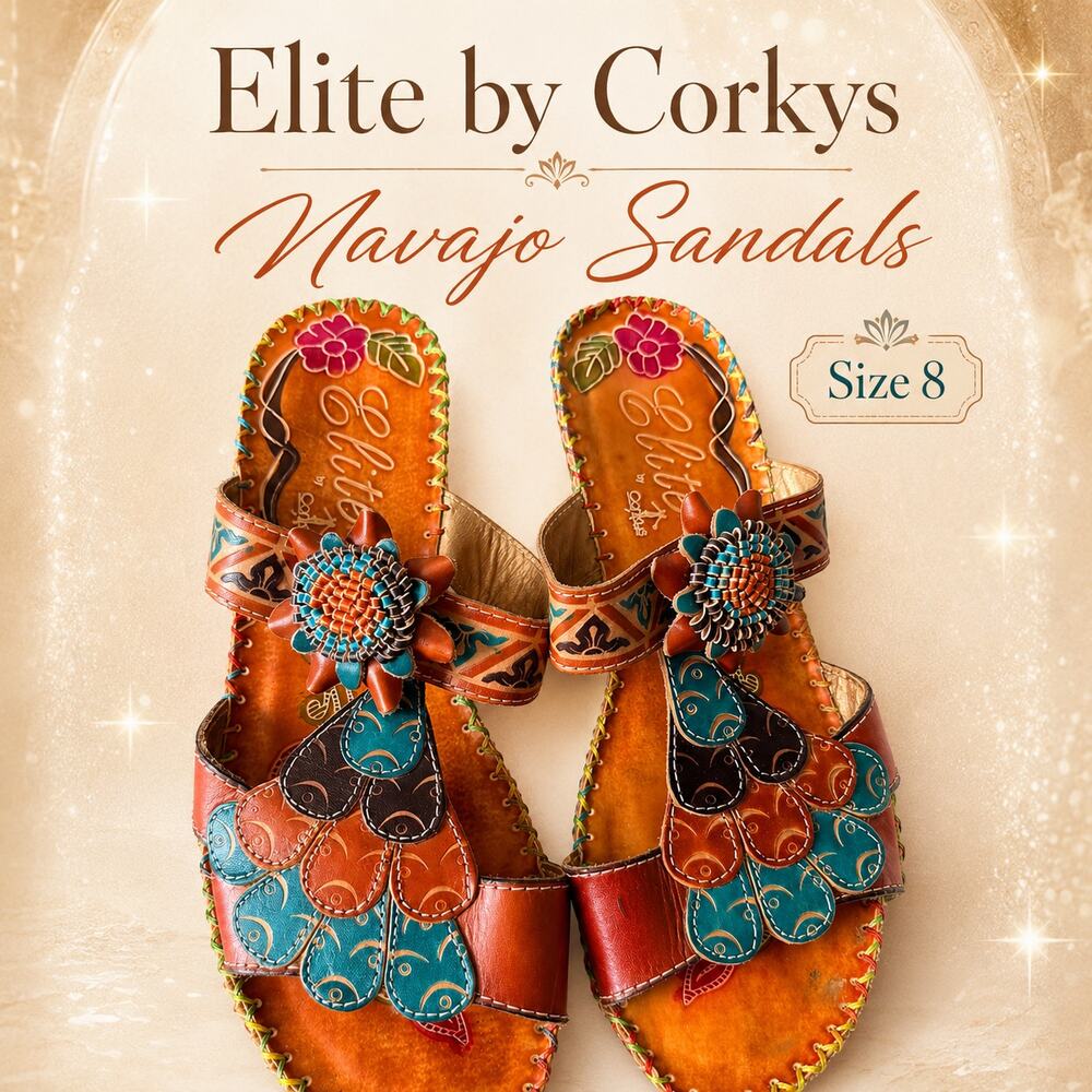 Elite by Corkys Navajo Boho Floral Heeled Slide Sandals Size 8